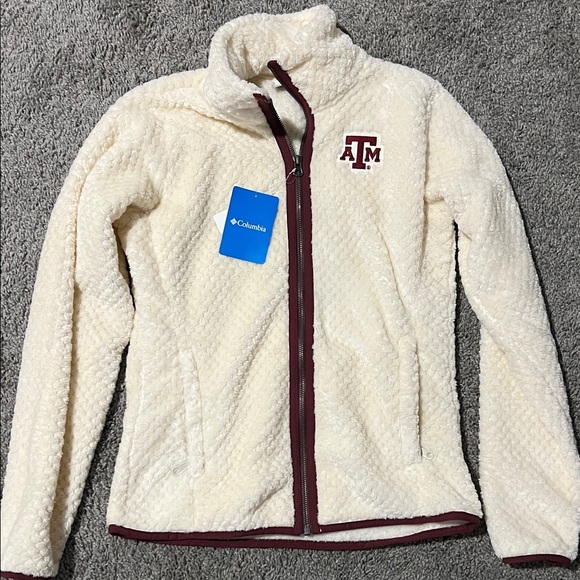 Texas A&M Columbia Off-White Teddy Jacket with Burgundy Trim - Picture 1 of 2